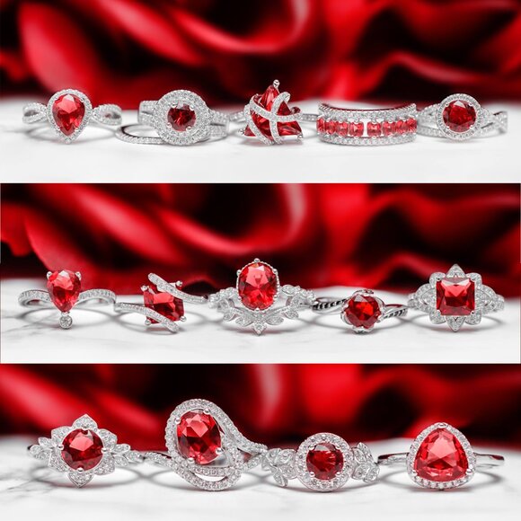 Emerlad Cut Red Ruby Gemstone Ring, 925 Sterling Silver Charmed Aroma - Picture 7 of 7